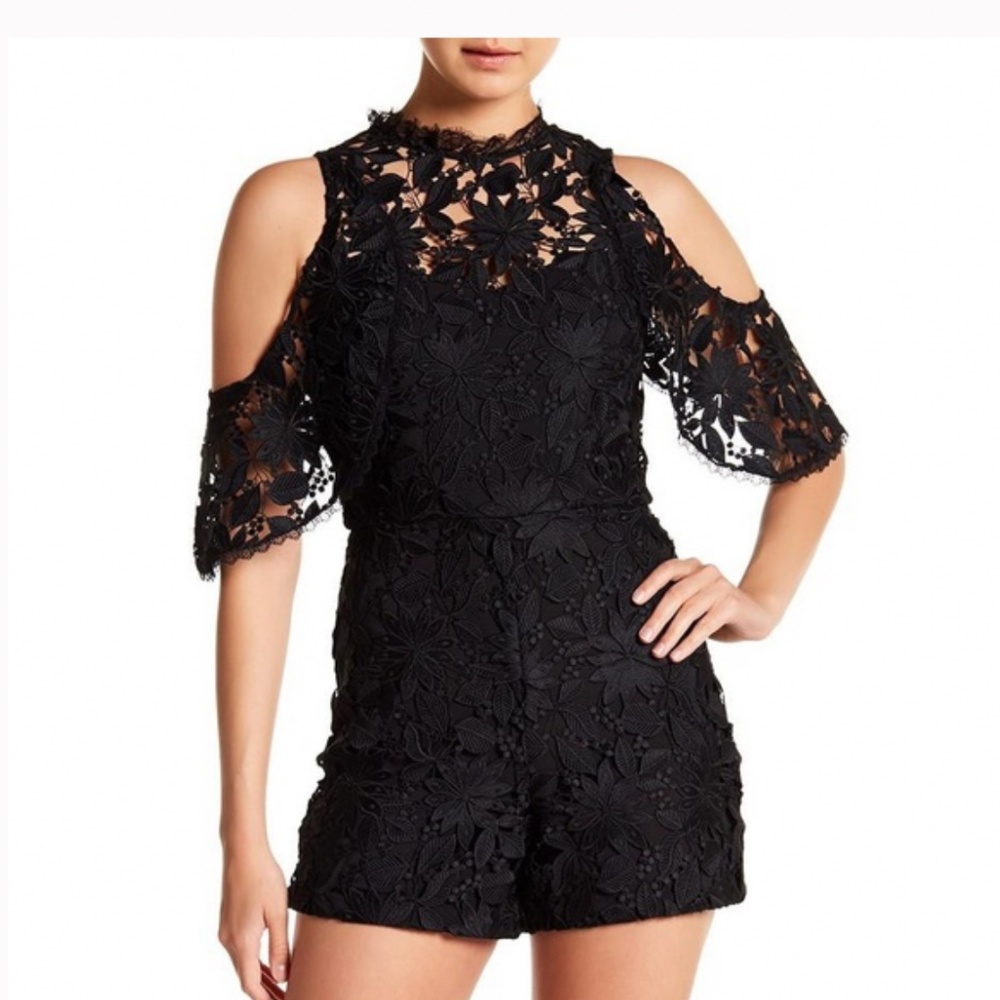 Alice and Olivia (A+O) lace cold shoulder romper